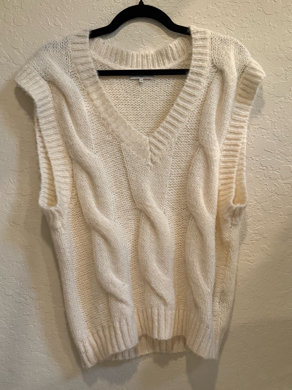 FRNCH Cream Cable Knit V-Neck Sweater Vest